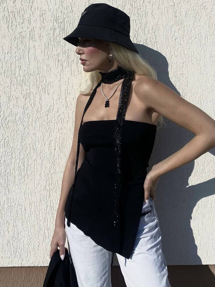 Sweetkama Ladies Solid Side Slit Cross Daily Top for wholesale by Sweetkama