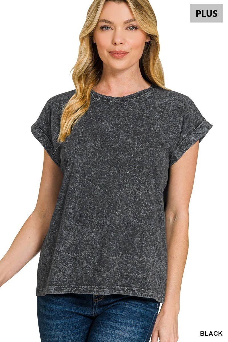 Vanilla Monkey - Vente Haut en maille – femme - T-shirt à manches courtes pliées, col rond, effet froissé Plus13