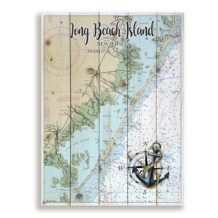 Long Beach Island, NJ 18x24 Wood Pallet Map for wholesale by Map Mom