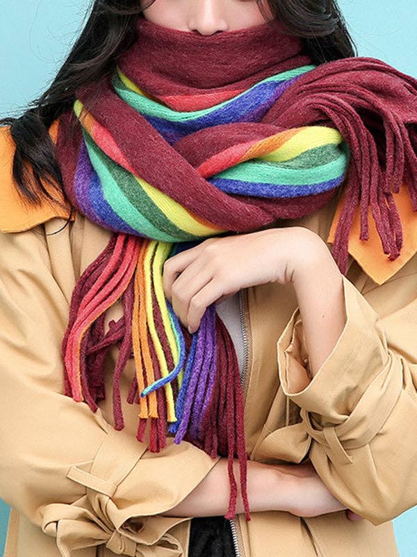 StyleGalX - Wholesale Scarf - Women's - Contrast Color Keep Warm Multi-Colored Tasseled Scarf13