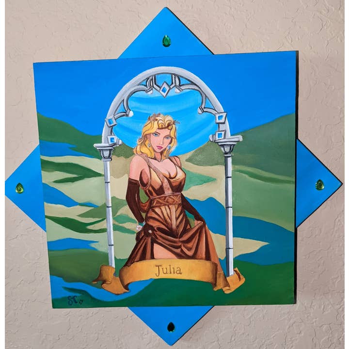 Painting Oil on Wood Panel Womplay Games Julia King Of Thrones for wholesale by Sharon Tatem Fashion LLC