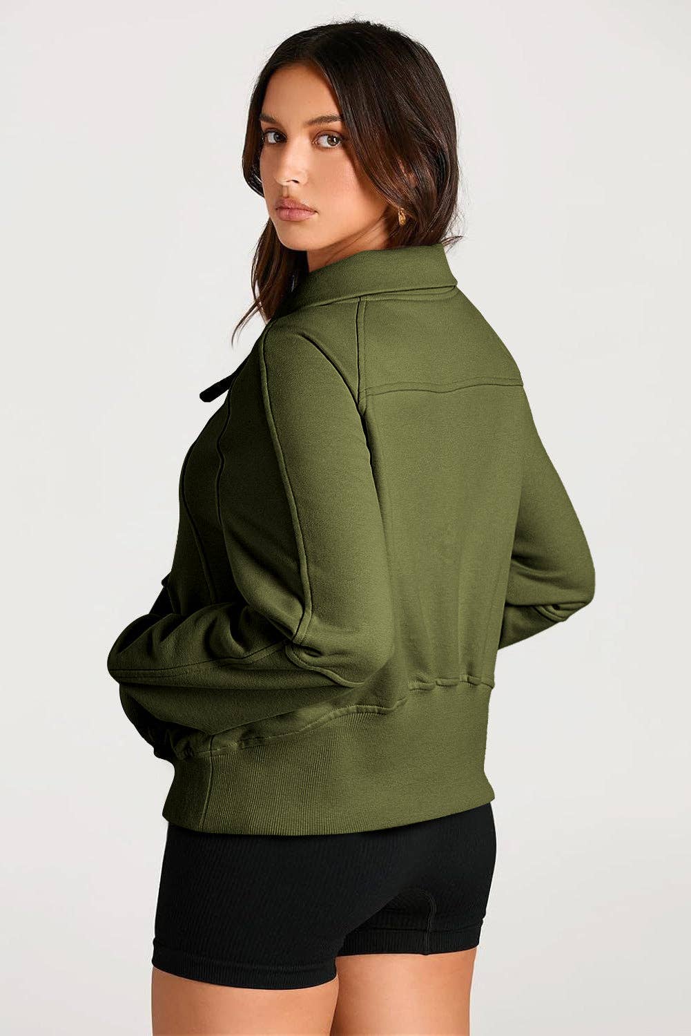 Lovesoft - Wholesale Sweatshirt - Women's - Solid Color Quarter Zip Stand Neck Kangaroo Pocket Sweatshirt18