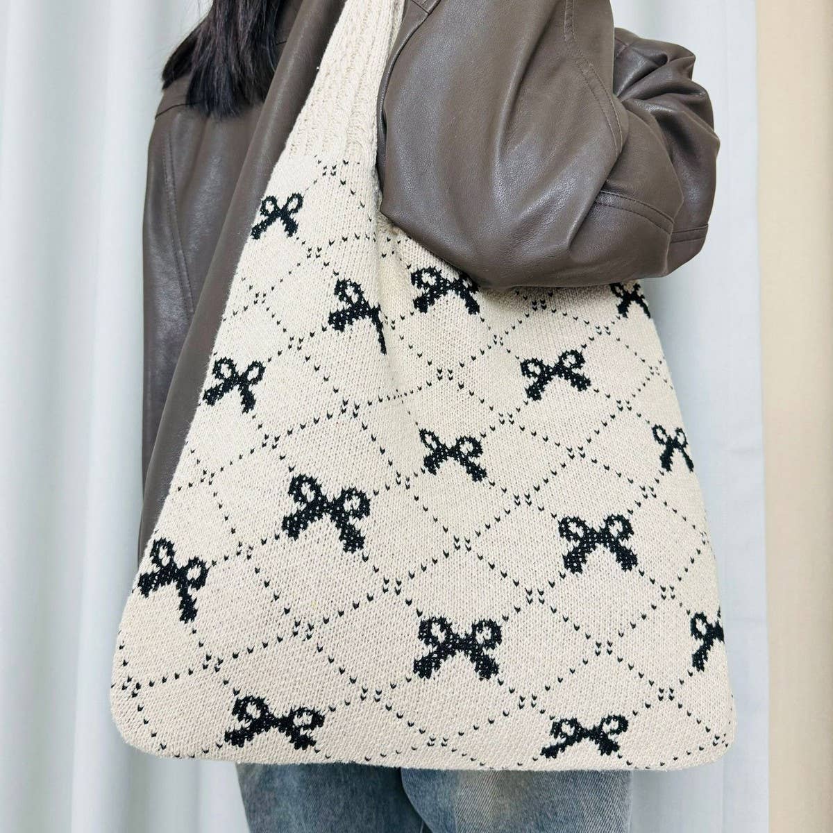 NINEXIS - Wholesale Tote Bag - Women's - CWAB4567_BOW KNIT LARGE CAPACITY TOTE BAG8