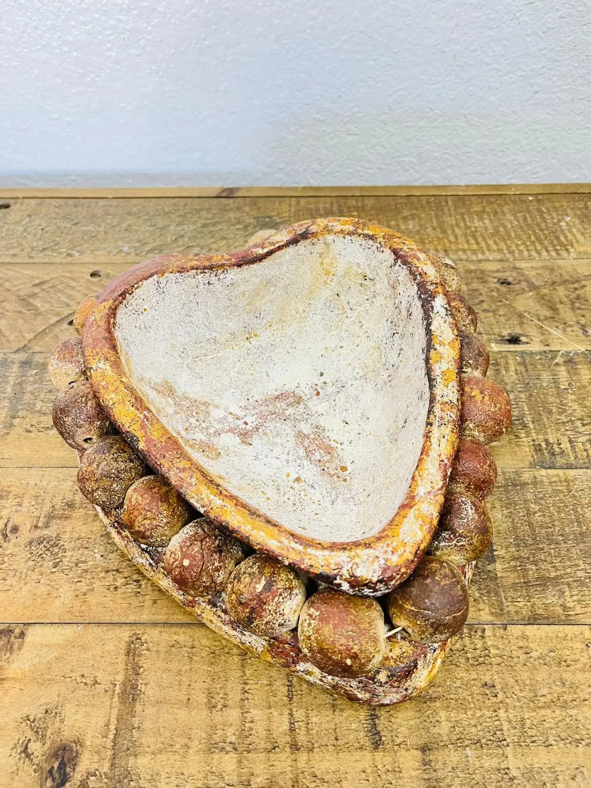 Rustic Farm - Wholesale Decorative Plate/Dish/Bowl - Heart Clay Decorative Bowl with Beads, Red, Handmade