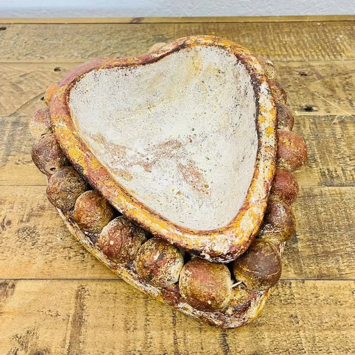 Rustic Farm - Wholesale Decorative Plate/Dish/Bowl - Heart Clay Decorative Bowl with Beads, Red, Handmade0