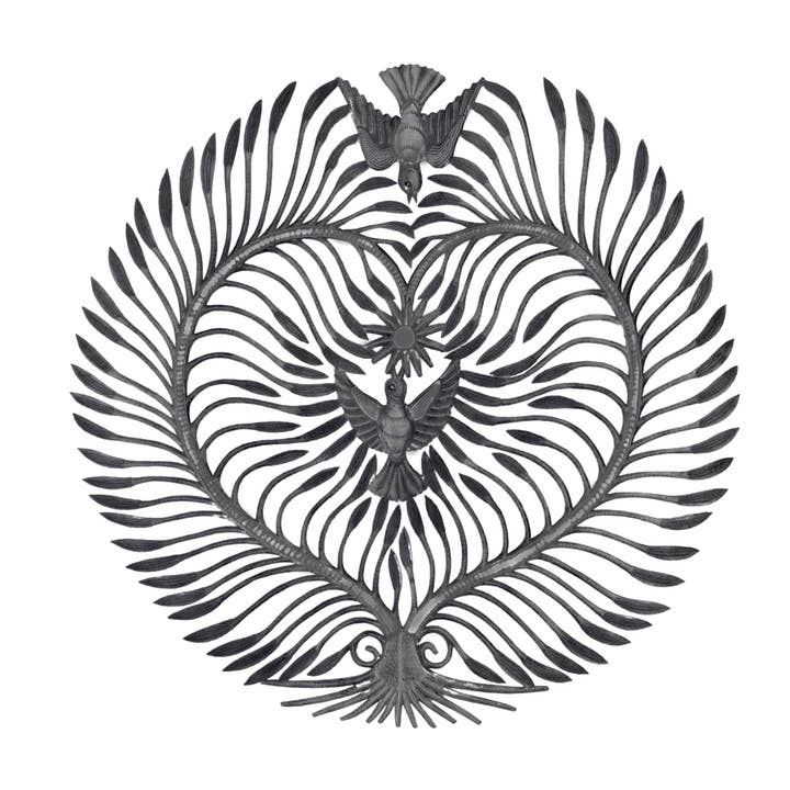 Delicate Heart Shaped Tree with Birds, Wall Hanging 23 Inch for wholesale by Haiti Fair Trade~ It's Cactus