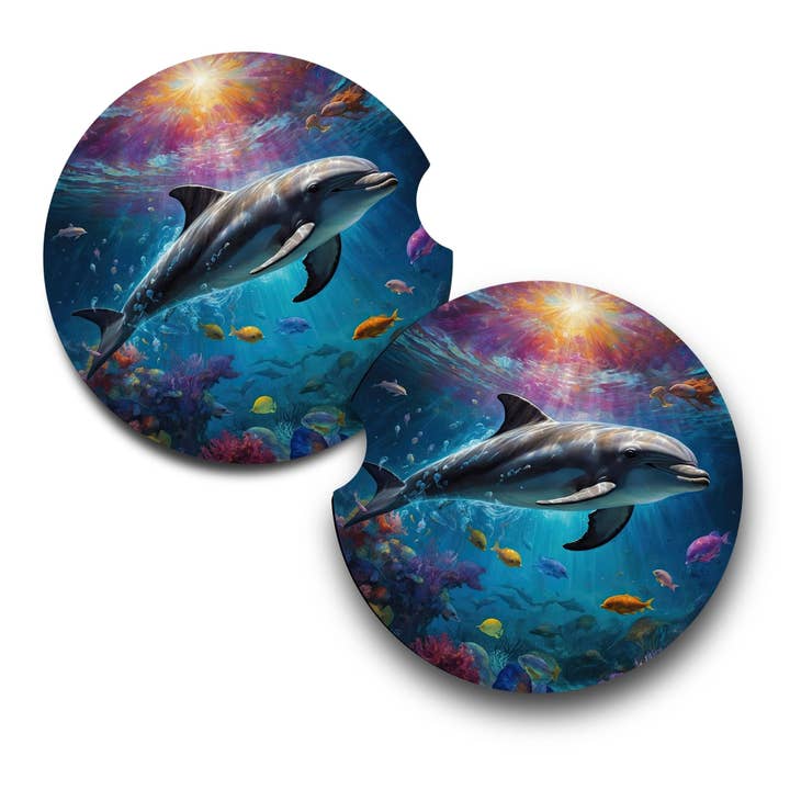 Posavasos para Coche con Delfines Oceánicos – Juego de 2 para venta al por mayor de Uniquely Designed By Rebecca
