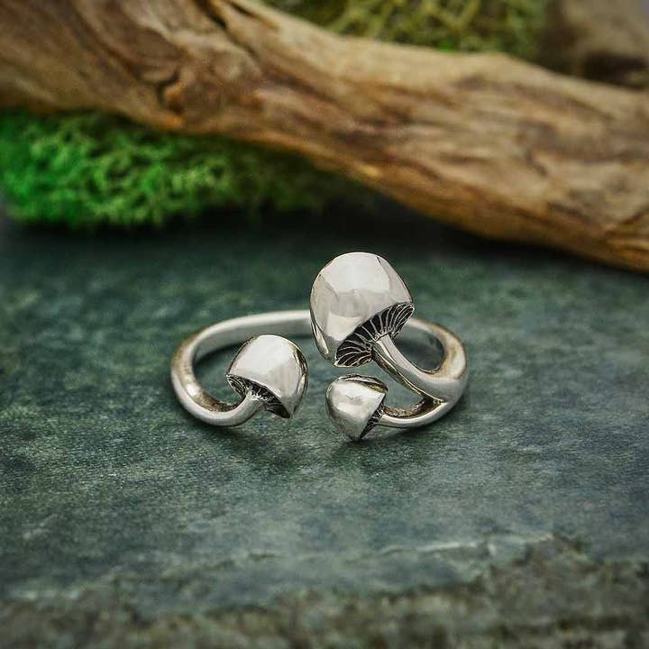 Nina Designs - Wholesale Band/Stacked Ring - Sterling Silver or Bronze Adjustable Three Mushroom Ring