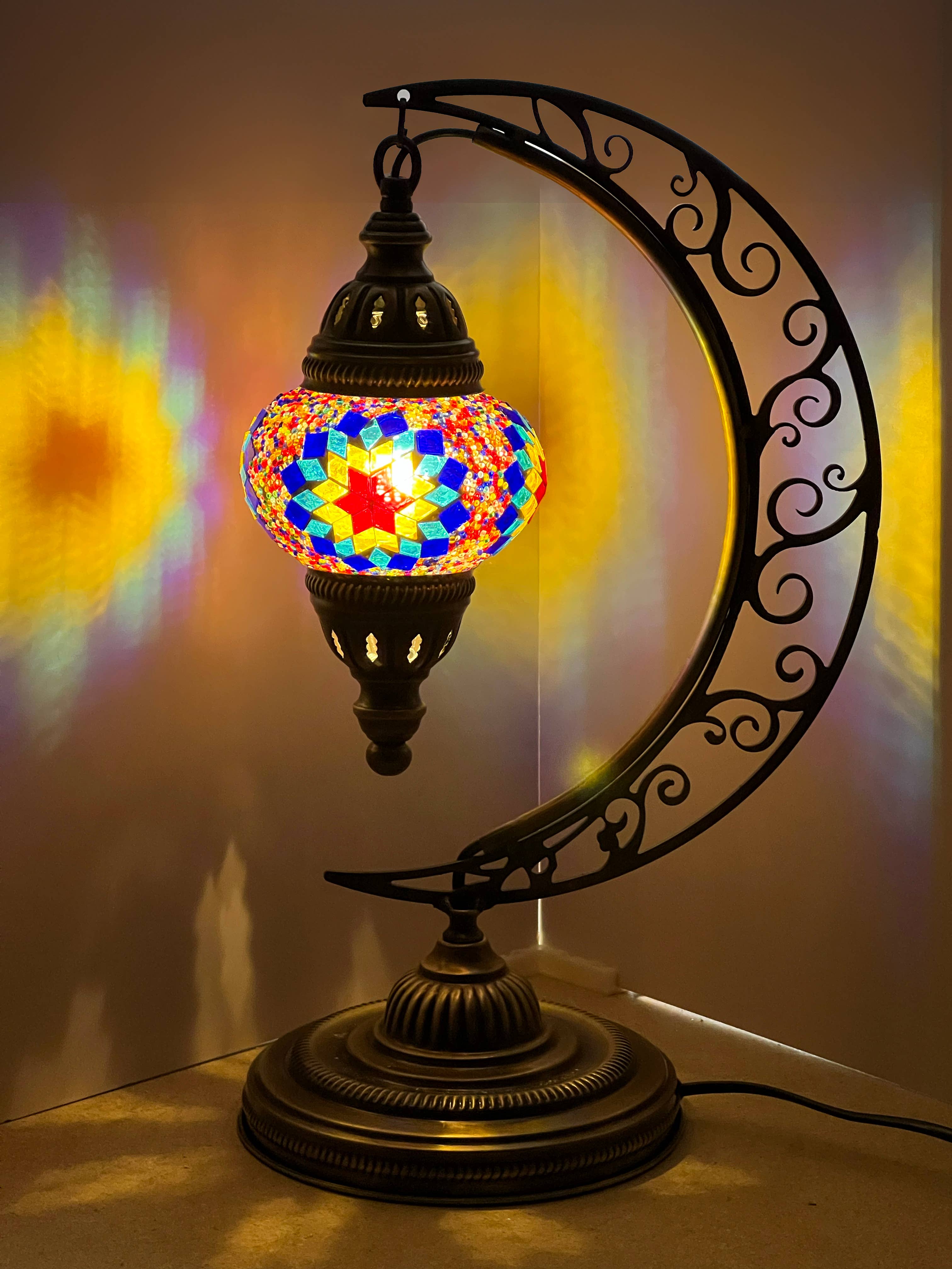 Gypsy Soul - Wholesale Accent/Desk Lamp - Moon Mosaic Turkish Lamp 6" Glass Globe 8