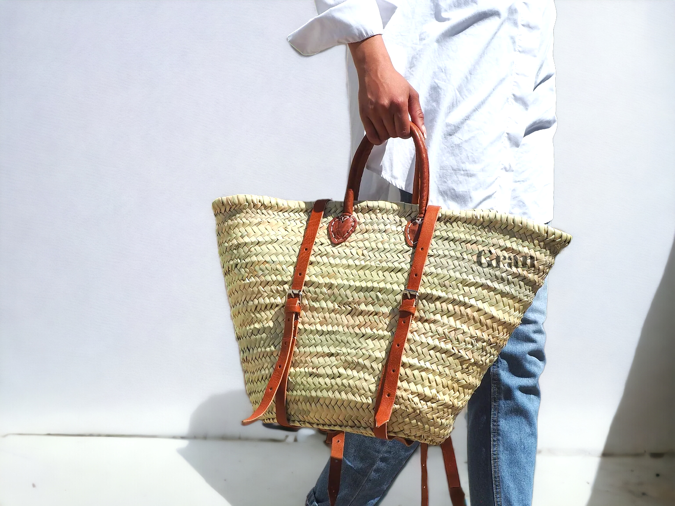 Gran Wholesale - Wholesale Backpack - Women's - Moroccan French Market Basket Bag - Backpack with Leather5