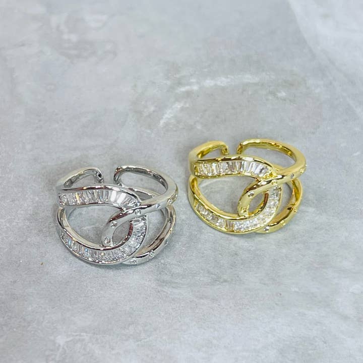 Loli - Wholesale Multi-Stone Ring - Bold Knot Sparkling Gemstone Adjustable Ring, Elegant Design5