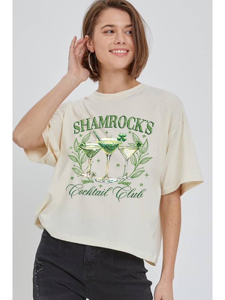 COLORBEAR - Wholesale T-Shirt (Graphic) - Unisex - Shamrock's Cocktail Club Graphic Relaxed Crop Top