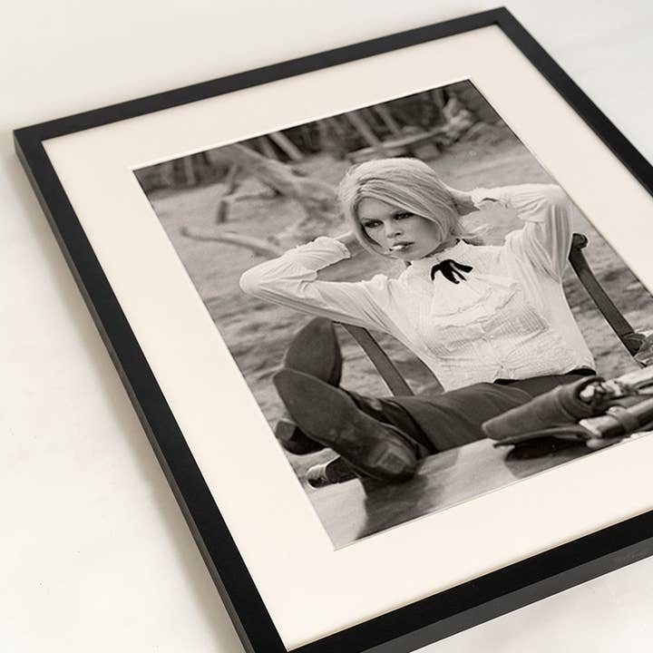 Black Brigitte Bardot on Set. Wall art print with frame. for wholesale on Faire10