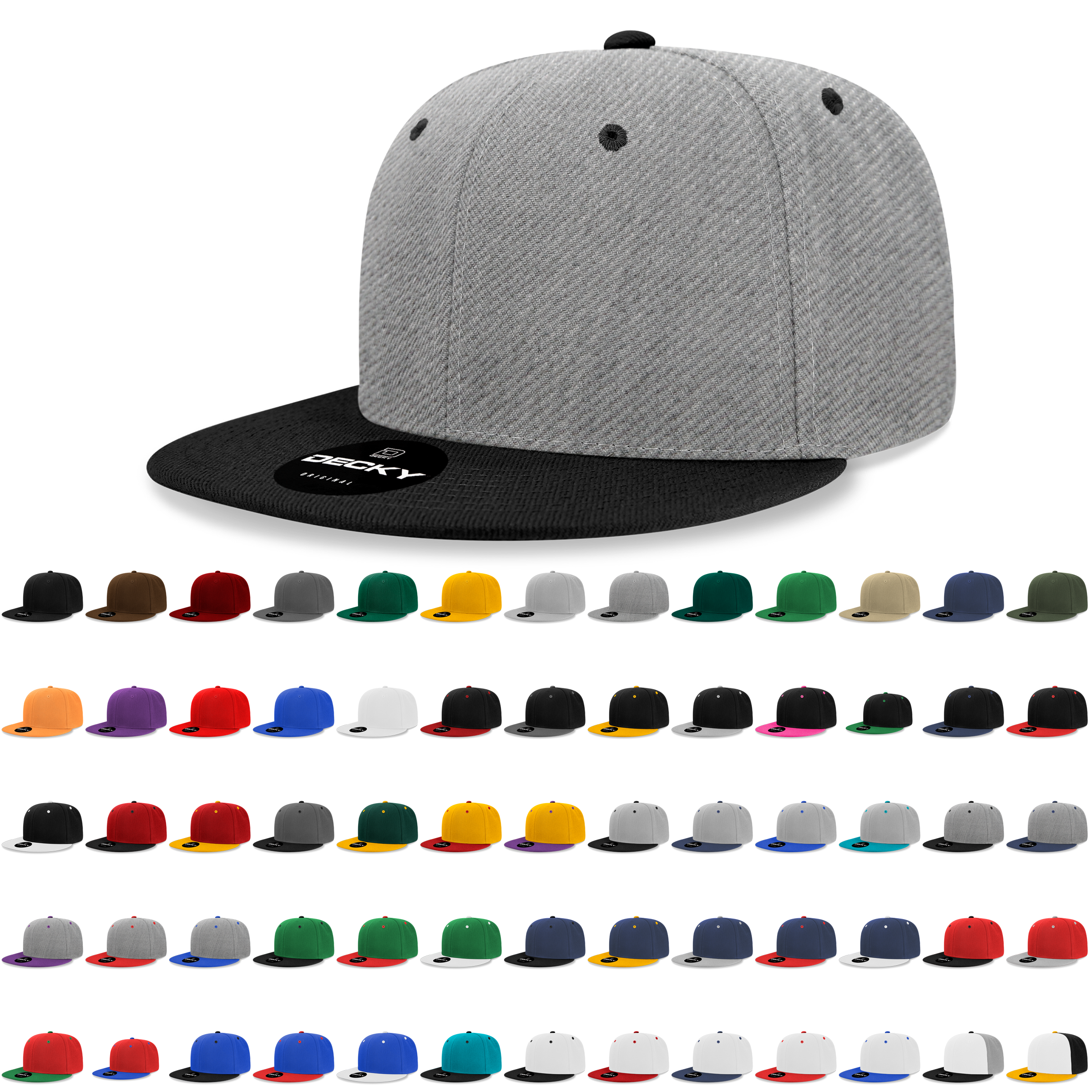The Park Wholesale - Wholesale Flat Brim Cap - Men's - Decky 6020 - High Profile 6 Panel Snapback, Flat Bill Hat - 60209