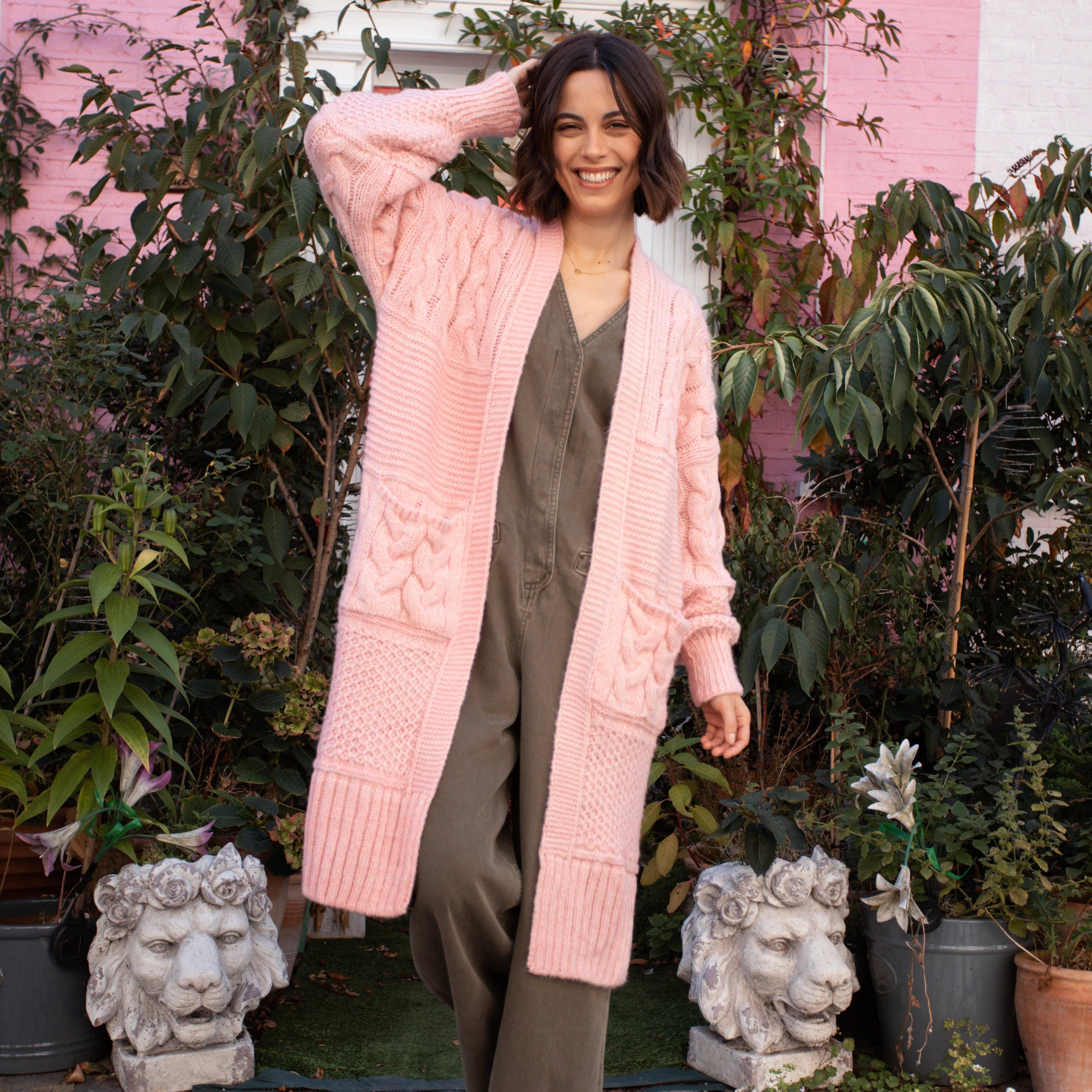 Cara & The Sky - Wholesale Cardigan - Women's - Alex Balloon Sleeve Cable Maxi Cardigan - Pink10