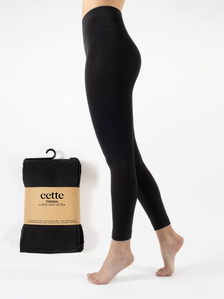 Black Thermal Footless Tights 300 den, Fleece inner, Opaque Tights for wholesale on Faire0