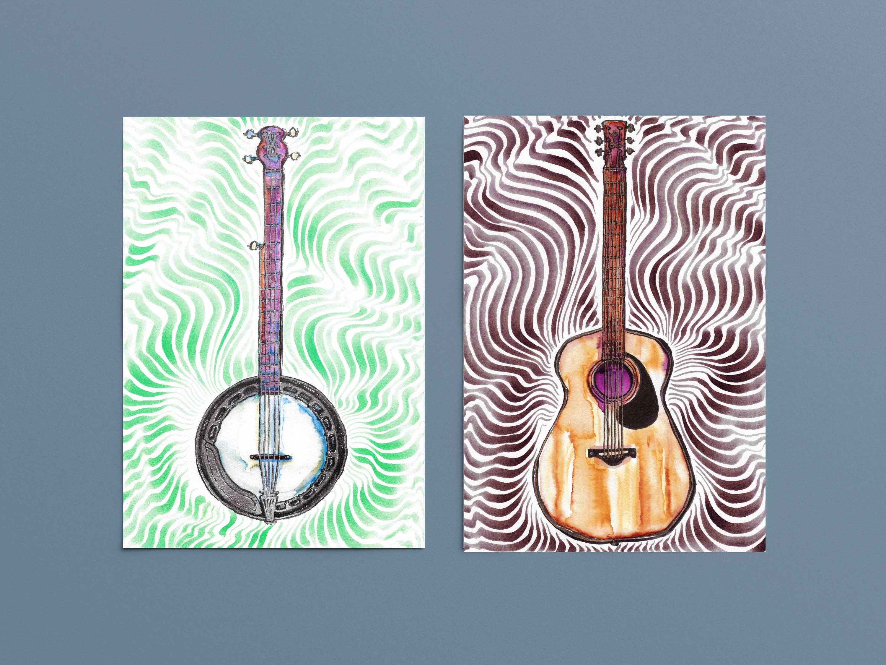 The More There Is - Wholesale Art Print - "My 'Grass is Green: Banjo" watercolor bluegrass instrument print by Lisette Murphy1