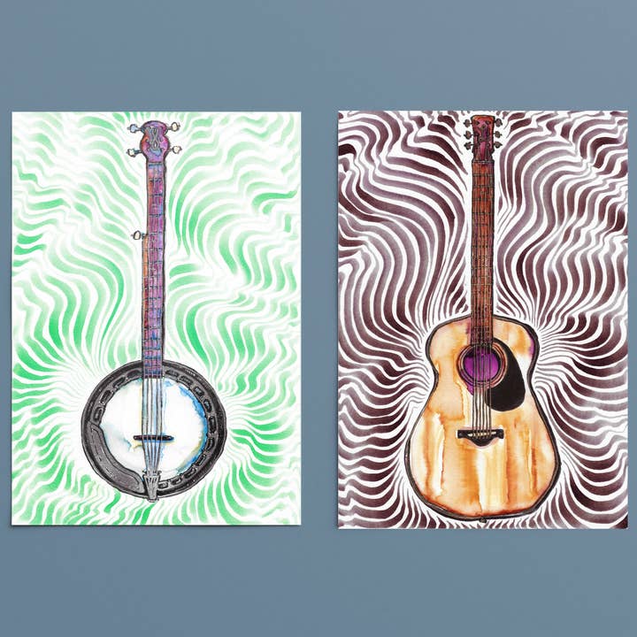 The More There Is - Wholesale Art Print - "My 'Grass is Green: Banjo" watercolor bluegrass instrument print by Lisette Murphy1