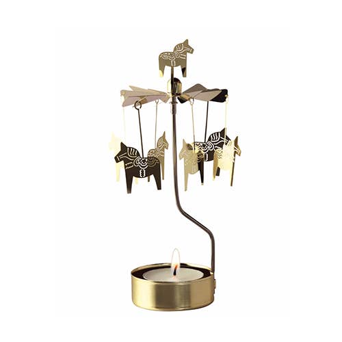 Rotary Candleholder Swedish Horse Gold with tea light for wholesale by Nordic Dreams