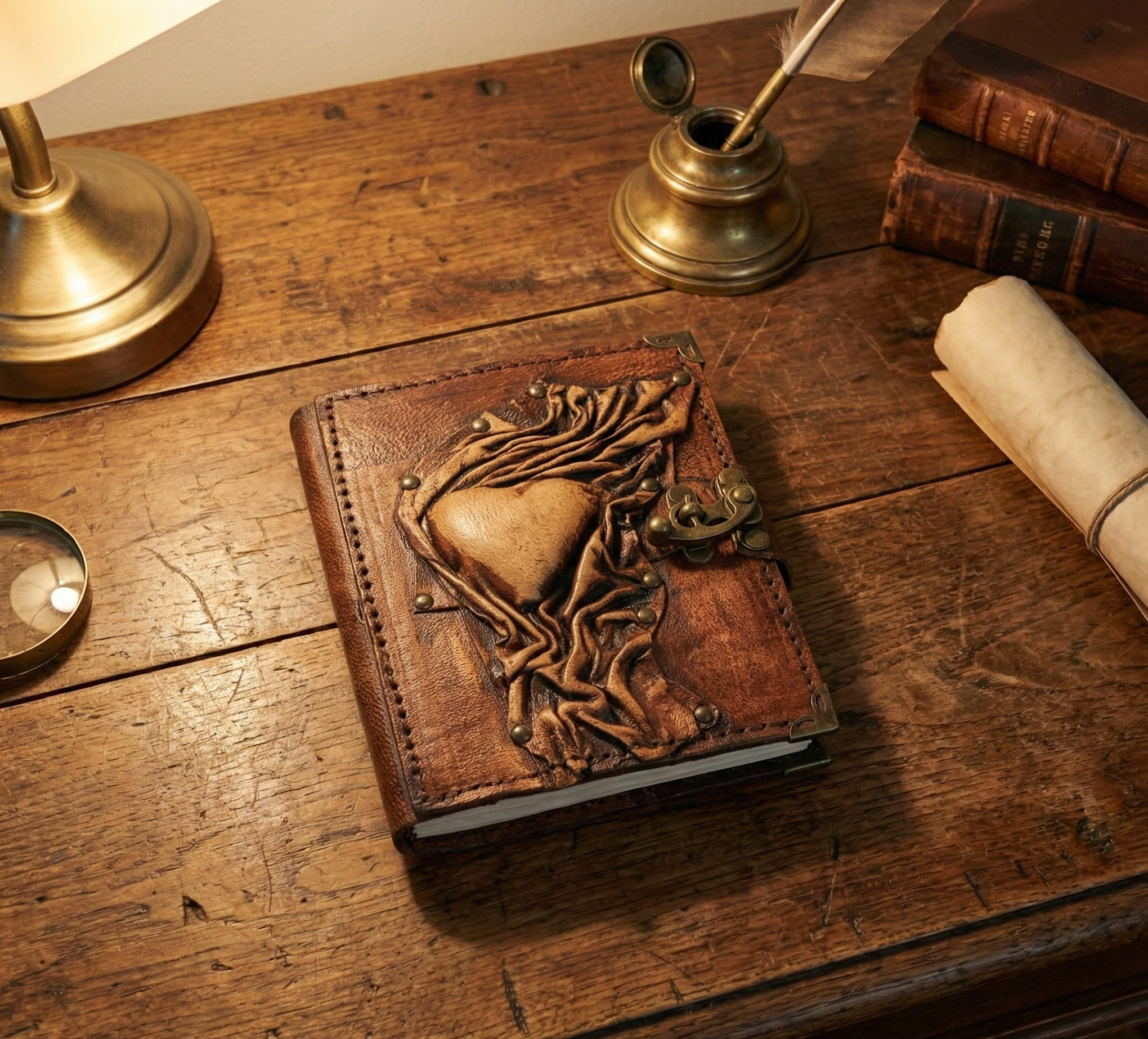 ML Marcaleather - Venta al por mayor Diario/agenda - Diario mini retro vintage de piel auténtica con corazón 3D y cierre1