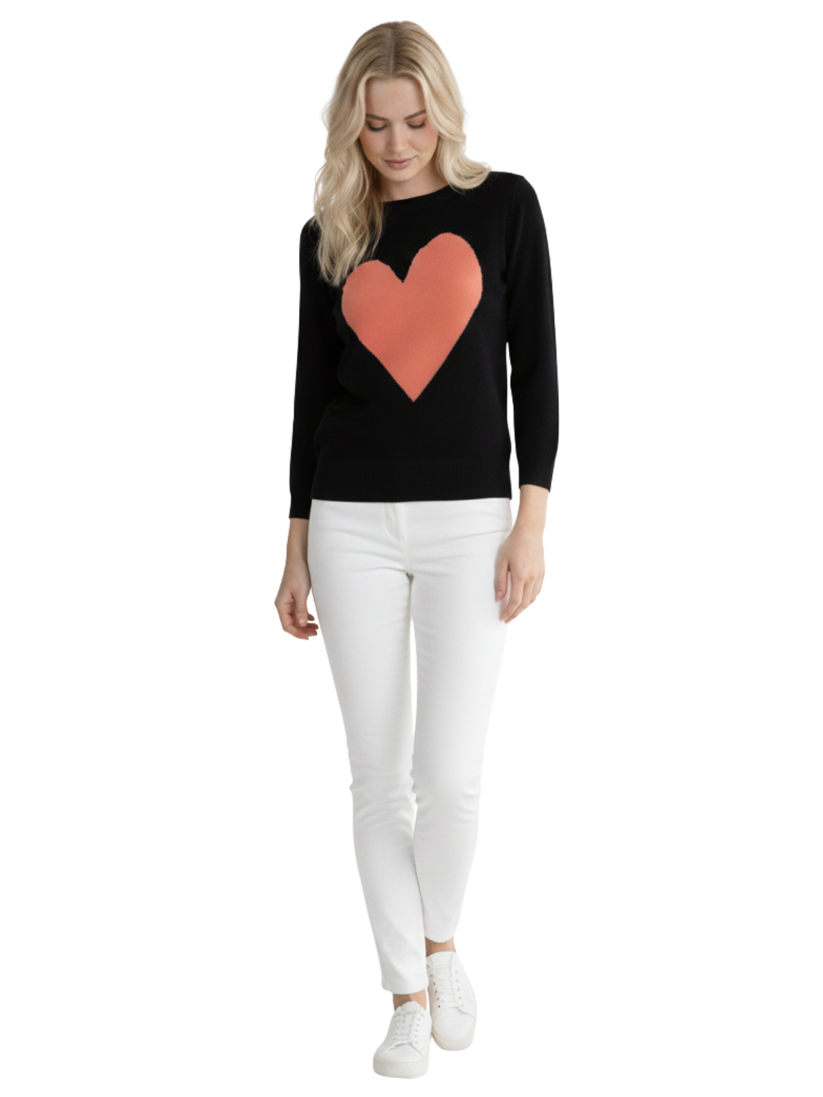 Mak - Vente Pull en maille – femme - Pull à col rond en chenille à manches 3/4 en forme de cœur MK359535