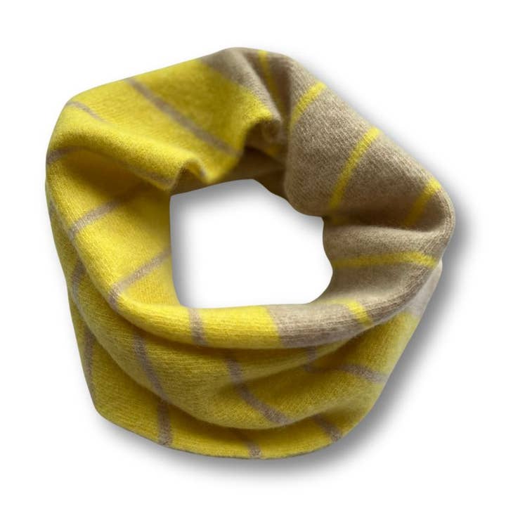 Merino Yellow Oatmeal Stripe Snood for wholesale by Penny Grace Knitwear
