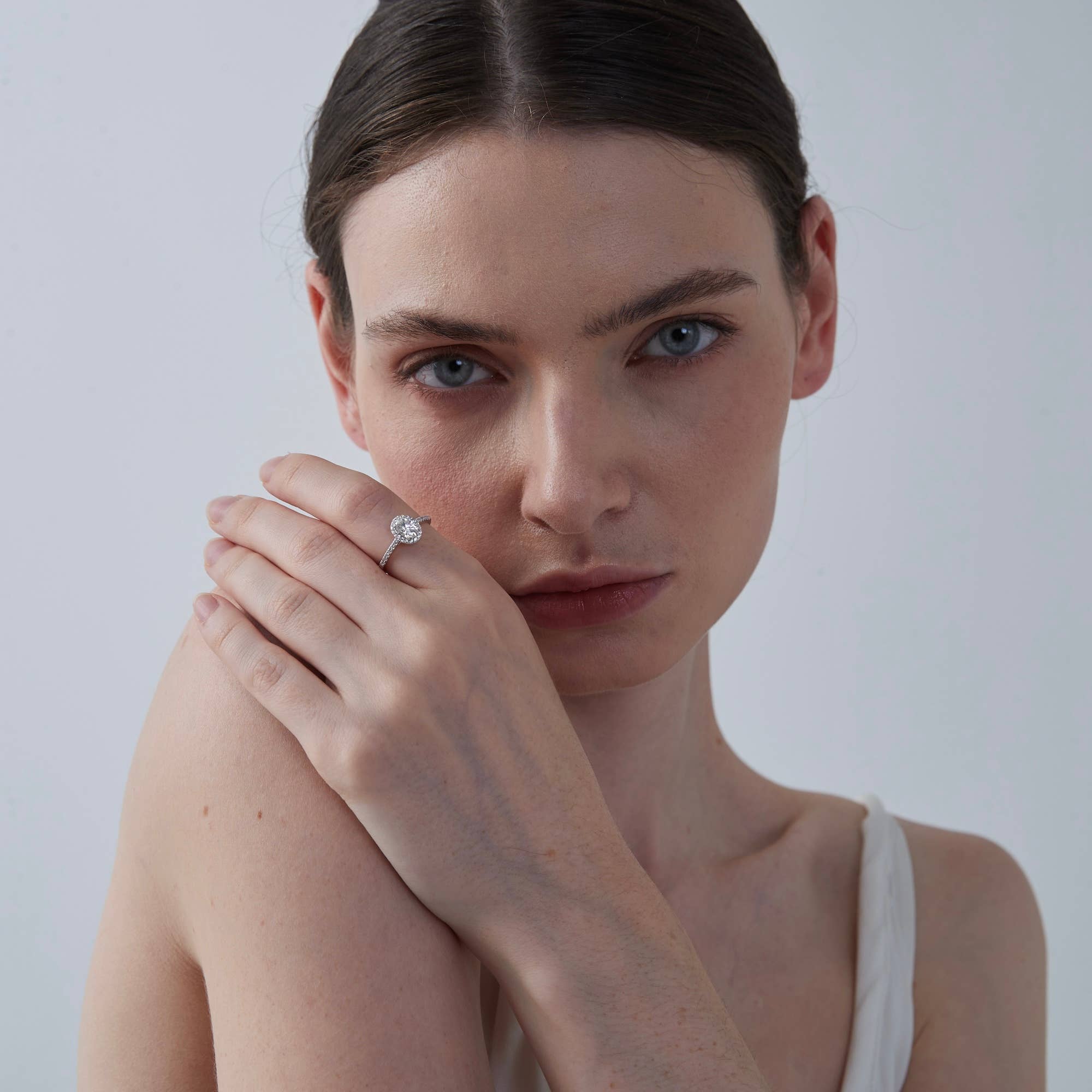 Perimade & Co. LLC - Wholesale Engagement Ring - Oval Moissanite Halo Engagement Ring in 925 Sterling Silver3