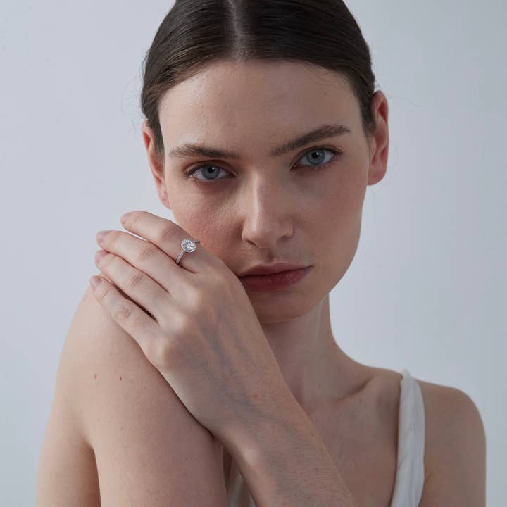 Perimade & Co. LLC - Wholesale Engagement Ring - Oval Moissanite Halo Engagement Ring in 925 Sterling Silver3