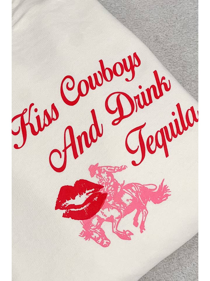 Girl Tribe Co - Vendita all'ingrosso Felpa stampata - Donna - Felpa Kiss Cowboys Drink Tequila3
