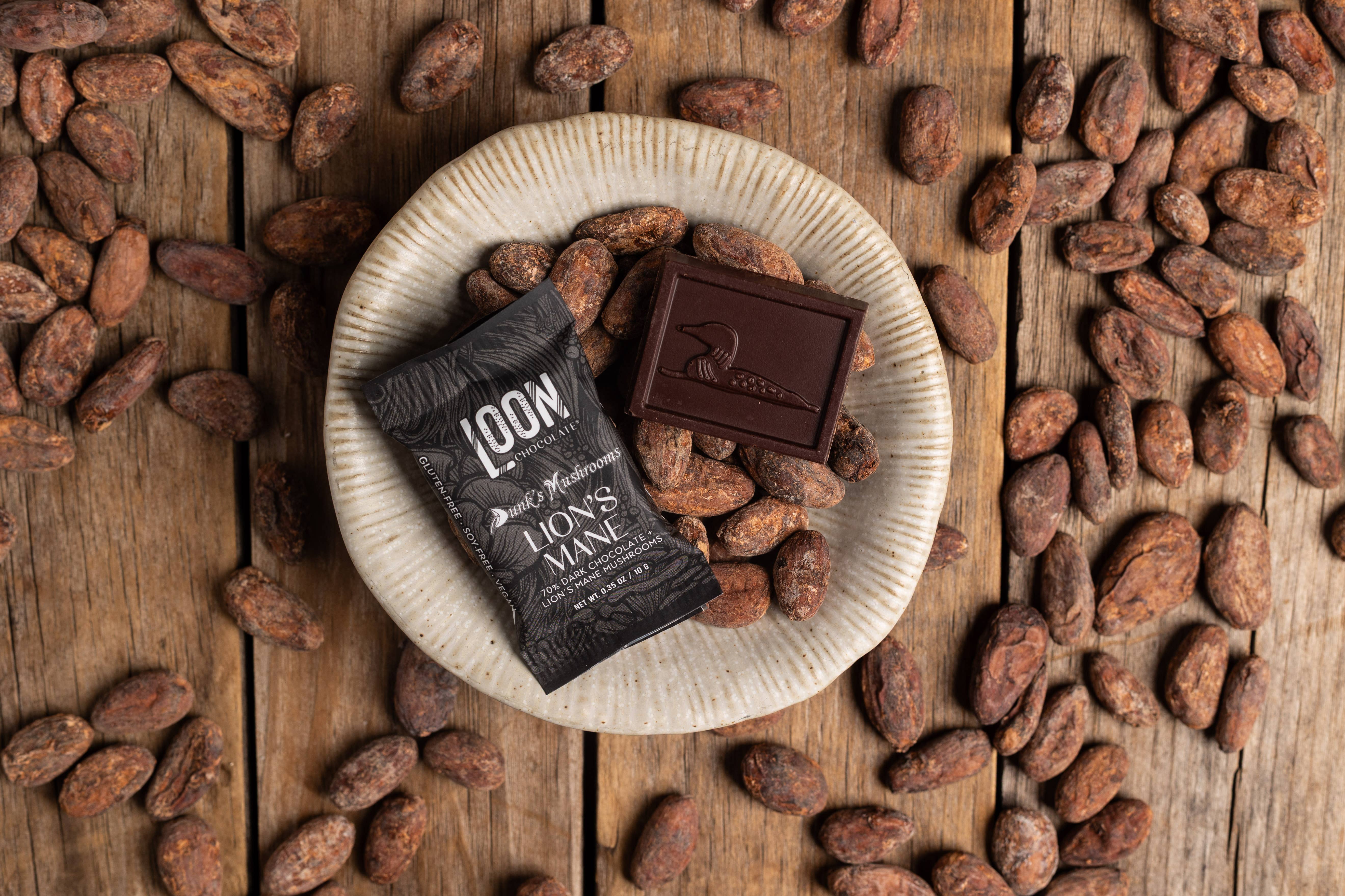 Loon Chocolate - Wholesale Chocolate Bar - Lion’s Mane Dark Chocolate Mini Bars (70-Count Display Box)2