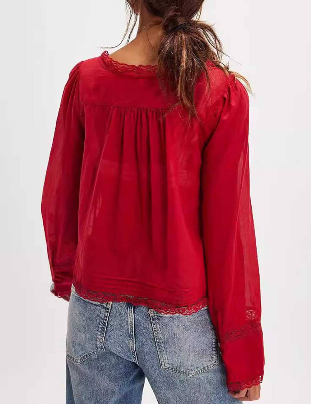 Sweetkama – wholesale Blouse – Women’s – Ladies U-Neck Lace Splice Hollow Out Blouse Top1