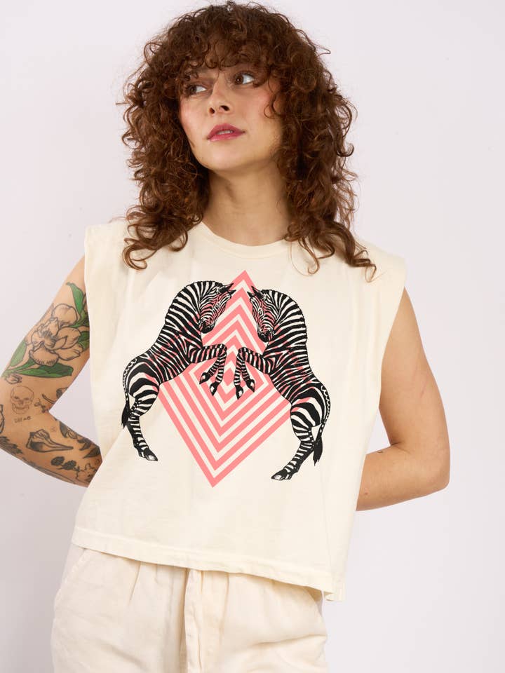 Supermaggie @ Faire - Wholesale T-Shirt (Graphic) - Women's - Zebras Maisie Heavyweight Muscle Tee