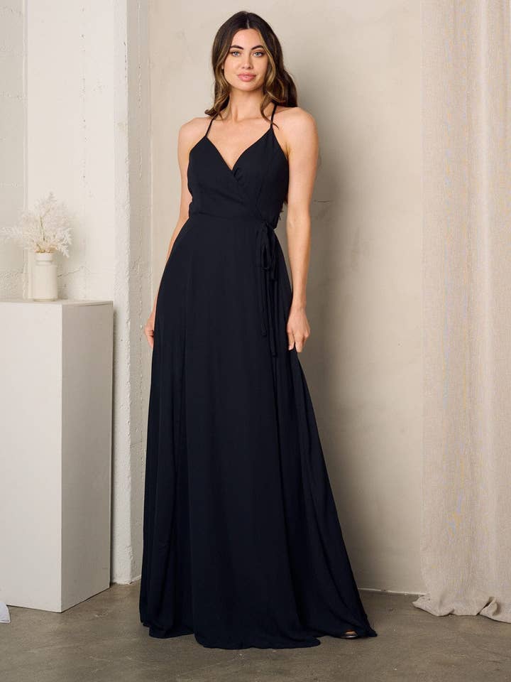 IWT Brands - Wholesale Dress - Women's - RD2008 - SLEEVELESS SURPLICE SELF TIE MAXI DRESS*