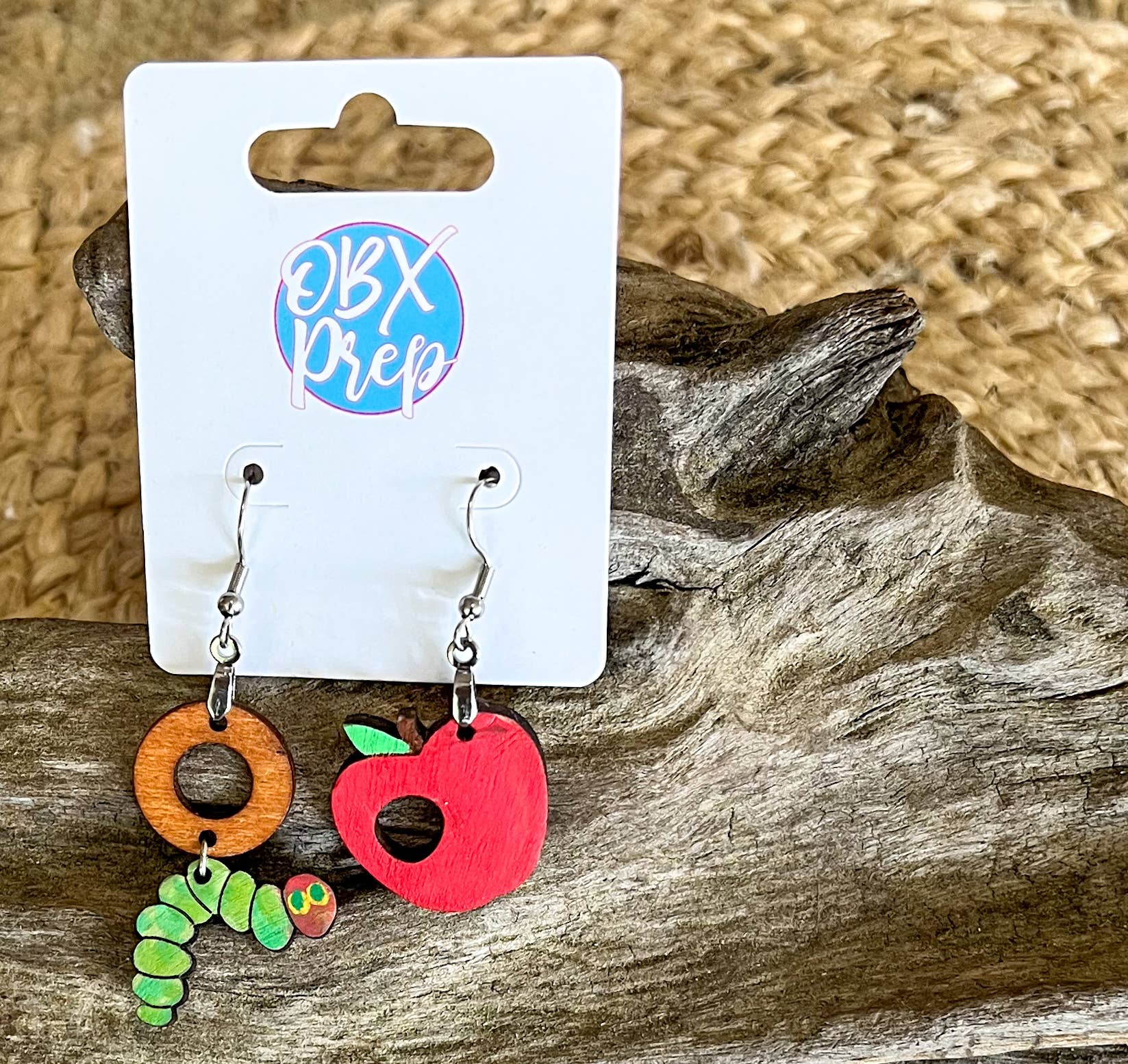 OBX Prep – wholesale Dangle earrings – The Very Hungry Caterpillar Hand-Painted Birch Earrings – Ha2