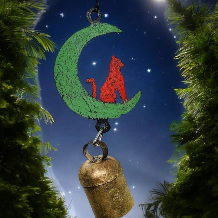 Moon Cat wind chime Ornament cute gift impulse buy garden for wholesale by Whimsies