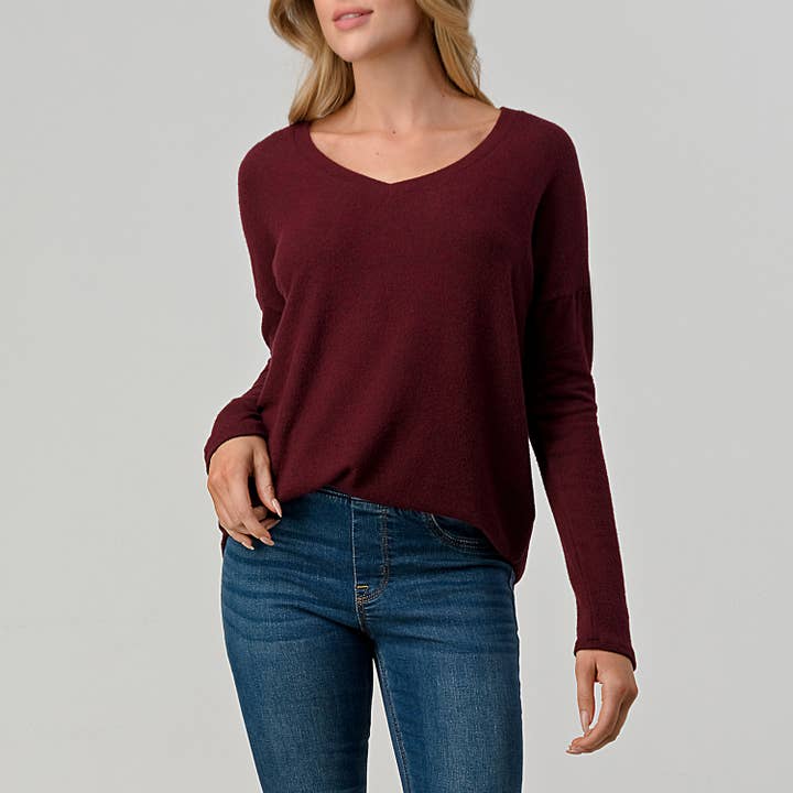 Heimious – Engroshandel Strikket top - Dame – Langærmet V-hals børstet strik top, 273866