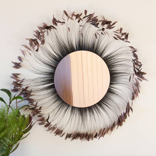 Arte decorativo de pared de plumas con espejo de oro rosa para venta al por mayor de Zucker Feather Products