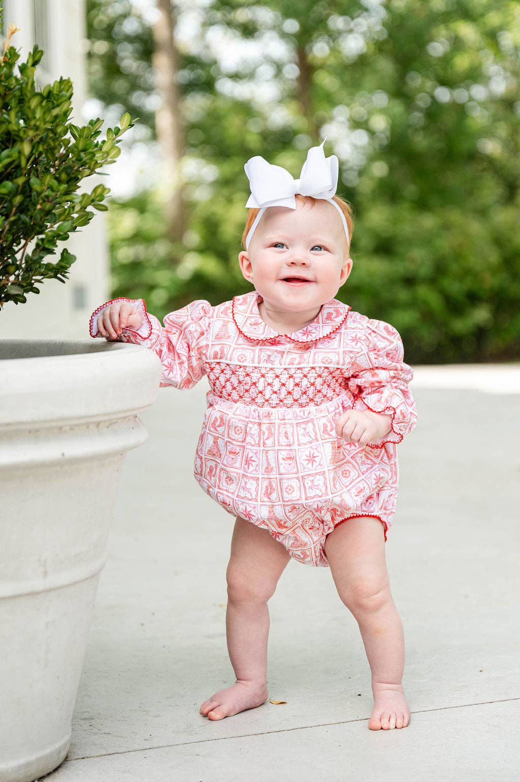 Ruth and Ralph - Wholesale Bodysuit (Non-Footed) - Baby - Christmas Tiles Smocked Pima Cotton Emma Bubble1