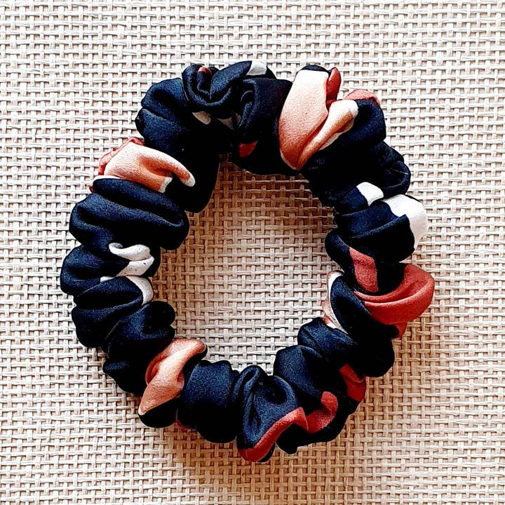 Black & Mocha Satin Skinny Scrunchie for wholesale by Saltwell Design Studio