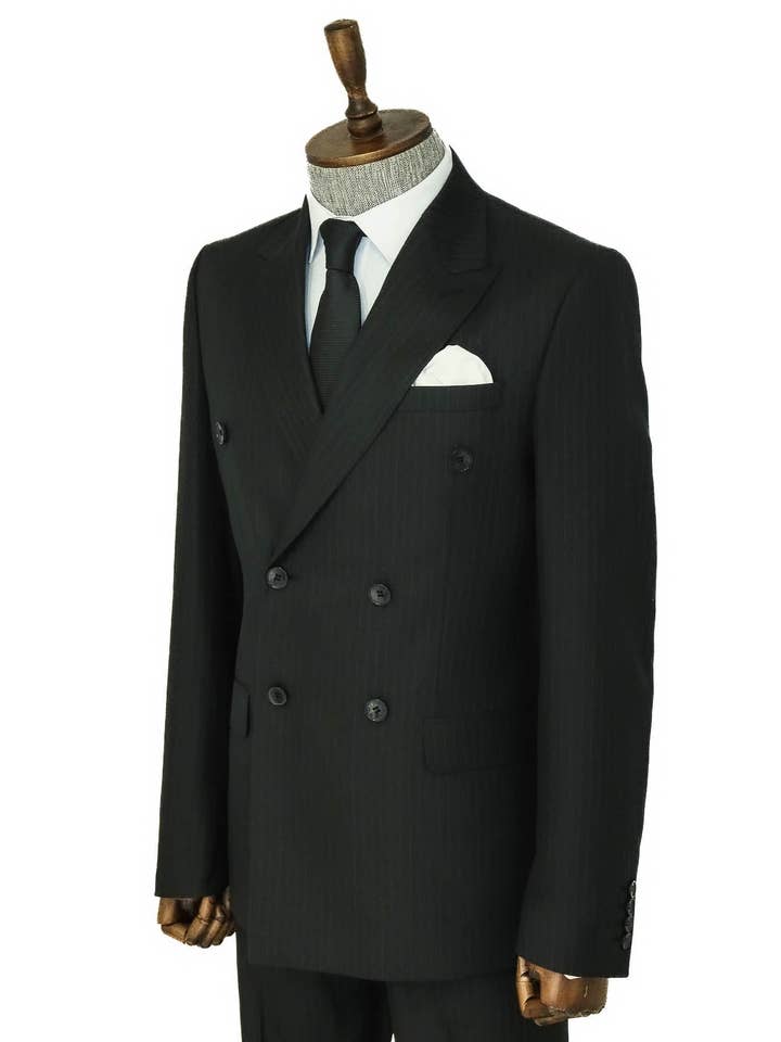 Striped Wide Collar Black Men Double-Breasted Suit - Wessi for wholesale on Faire
