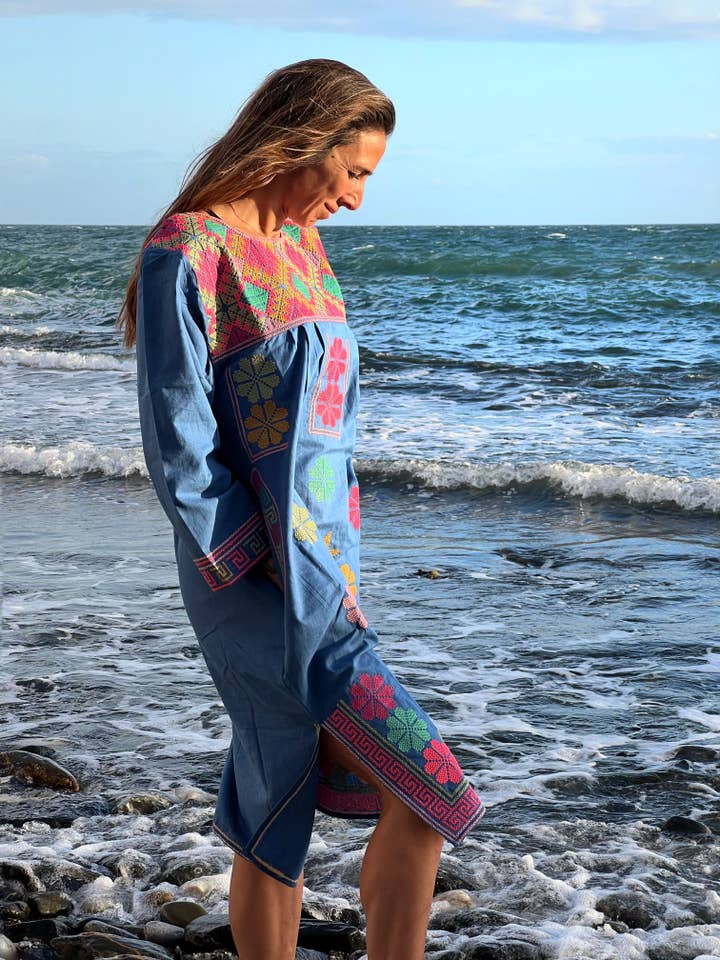 Kinomy - Wholesale Kaftan - Women's - Embroidered cotton kaftans, colorful kaftan, boho kaftan.
