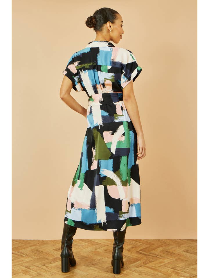 Multi Yumi Blue Brushstroke Print Relaxed Midi shirt Dress for wholesale on Faire4
