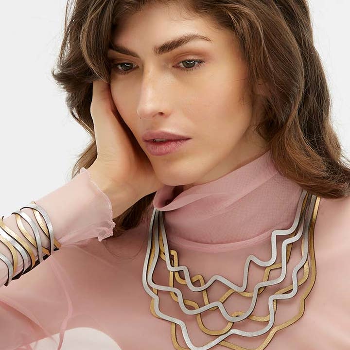 Curves Duo Necklace - Silver / Gold for wholesale on Faire9