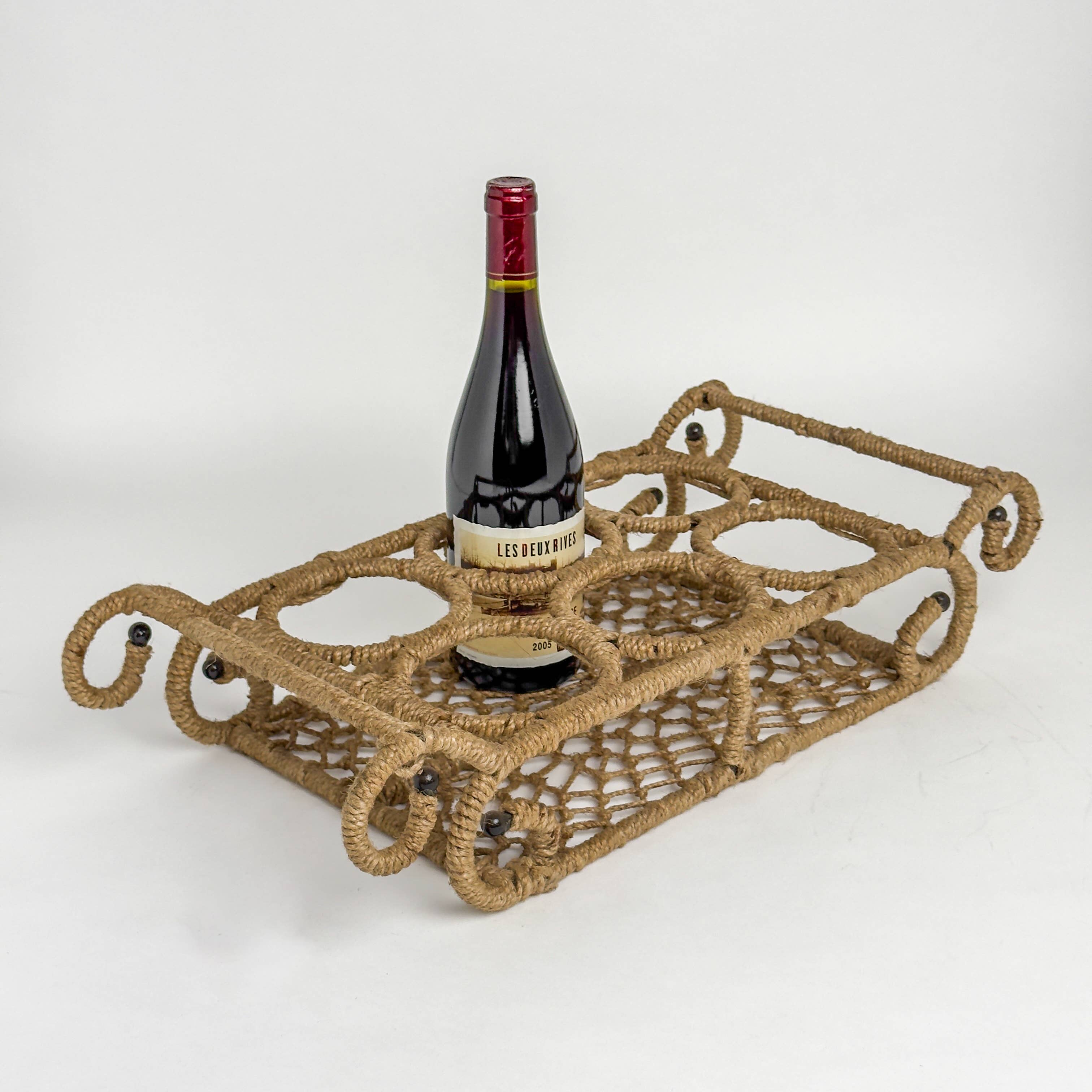 India Handicrafts Inc - Wholesale Decorative Tabletop Object - Iron Jute 6-Bottle Stand, 32