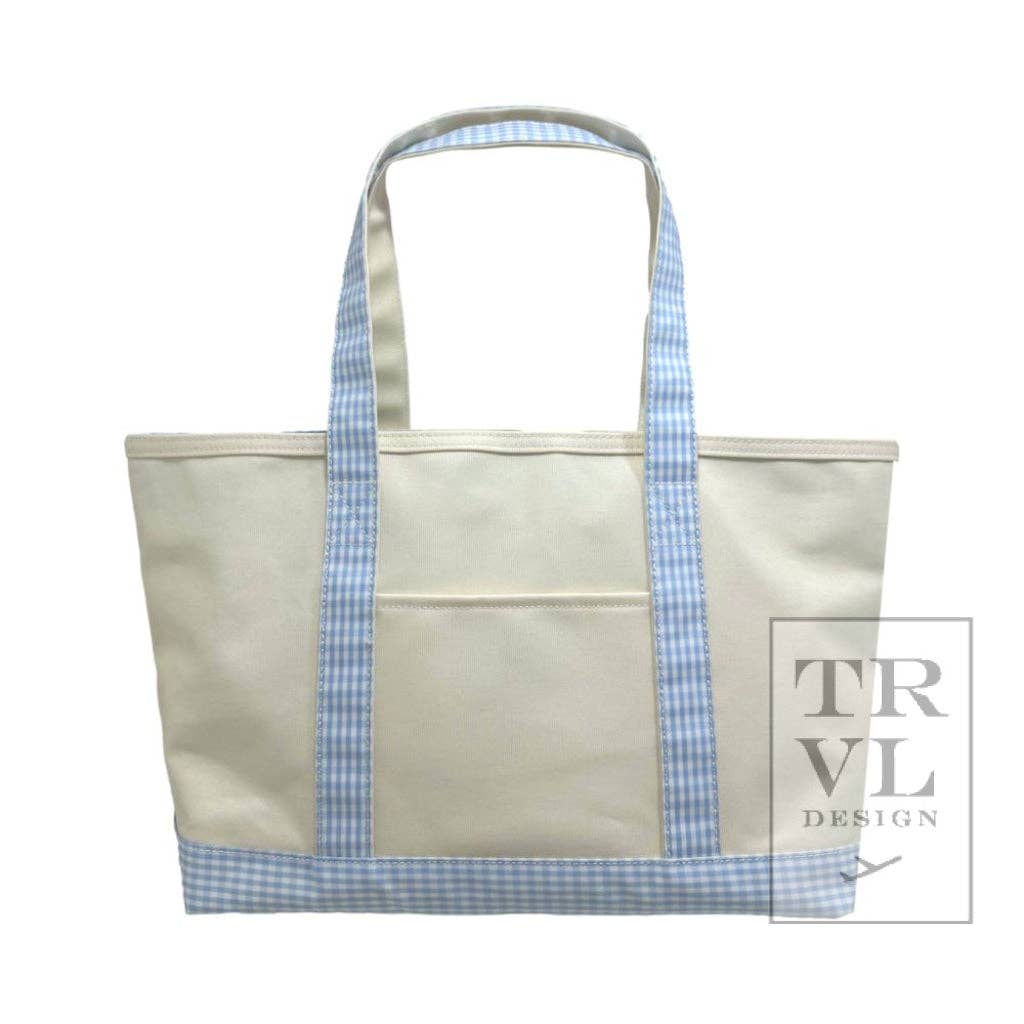 TRVL Design - Wholesale Tote Bag - Women's - Medium Tote - Coated Canvas Gingham Mist Trim *New!