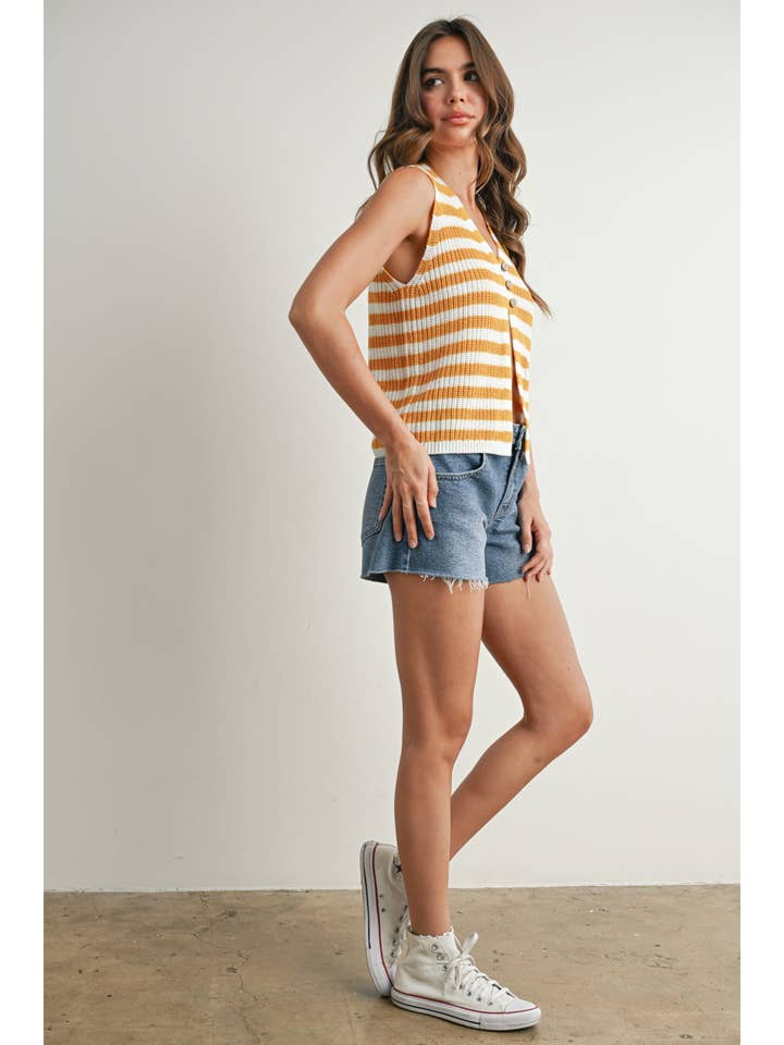 BUTTERMELON - Wholesale Sweater Vest - Women's - Striped Button-Front Sweater Vest - BMW773317