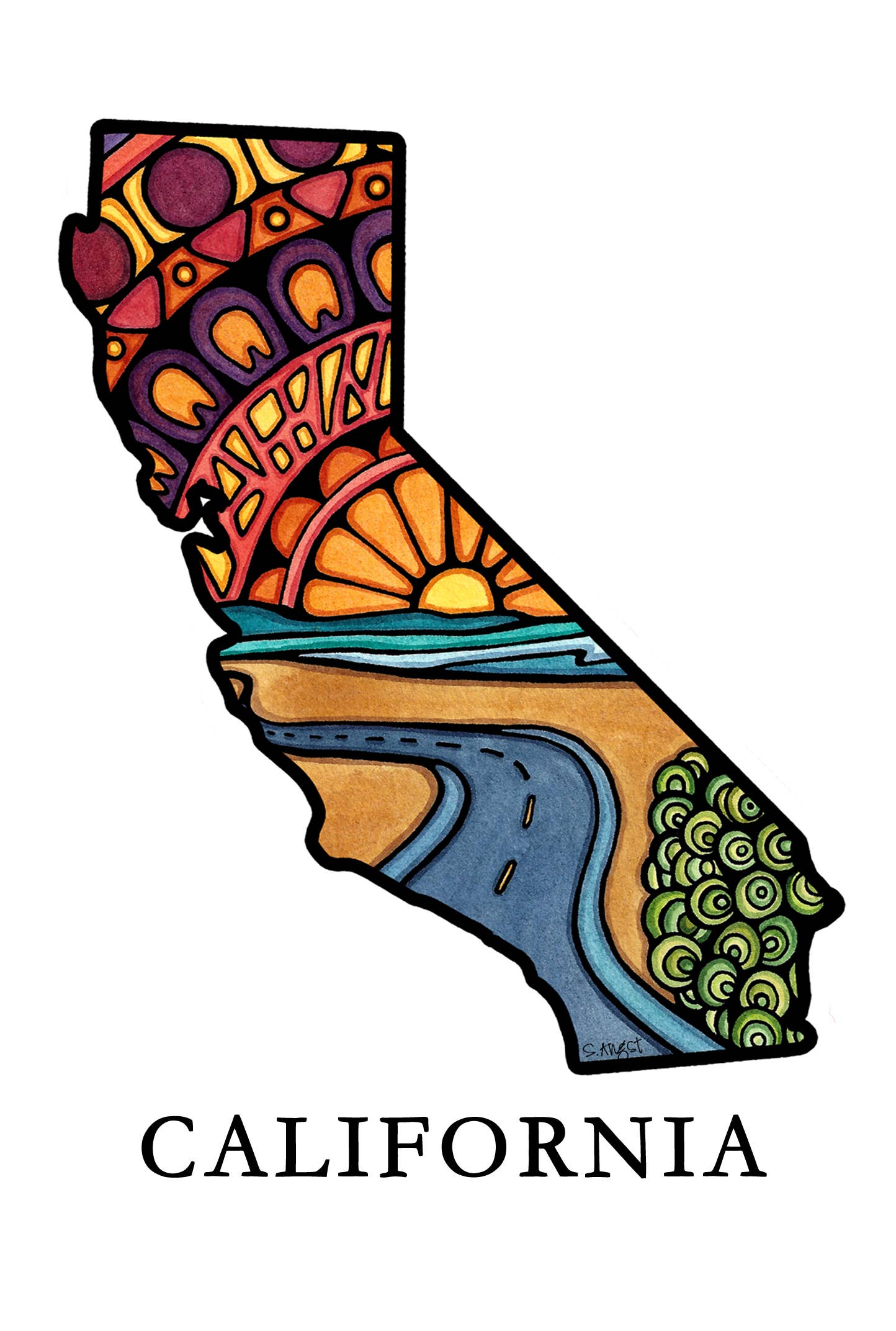 Sarah Angst Art - Wholesale Postcard - Custom Name Dropped State Postcards - Pack of 1004