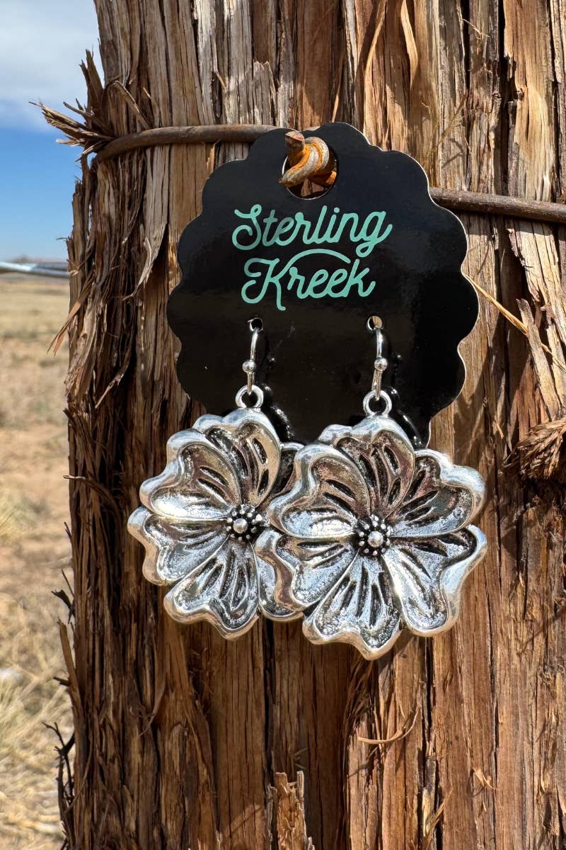 Sterling Kreek - Wholesale Dangle Earrings - Tooled Flower Dangle Earrings