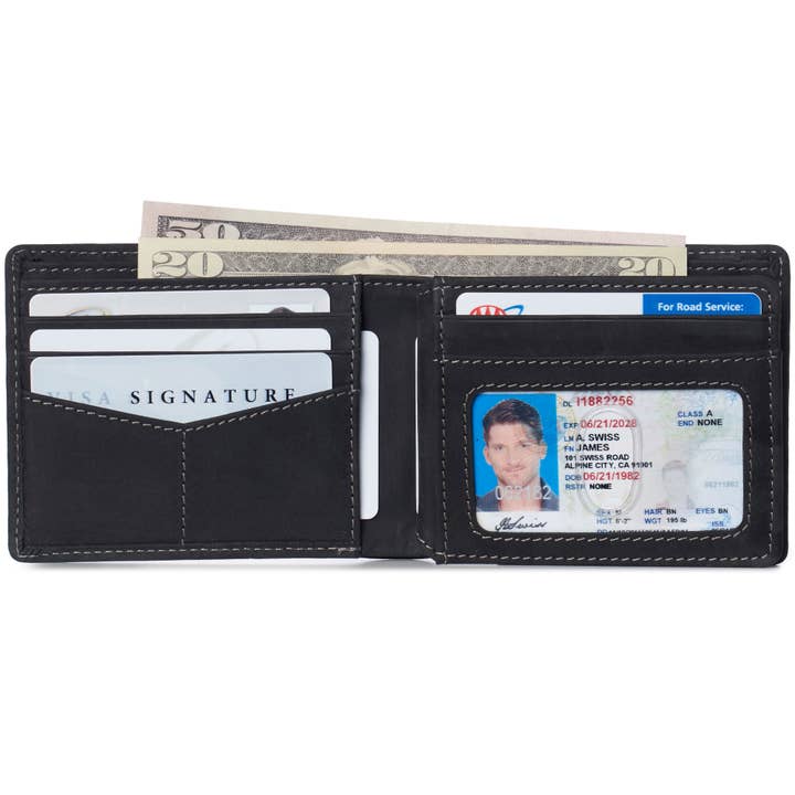 Alpine Swiss - Wholesale Wallet - Men's - Alpine Swiss Mens Commuter RFID Bifold Wallet 2 ID Windows Divided Bill Section - 992 Wallet