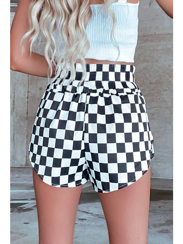 Black Checker High Waist Shorts for wholesale on Faire